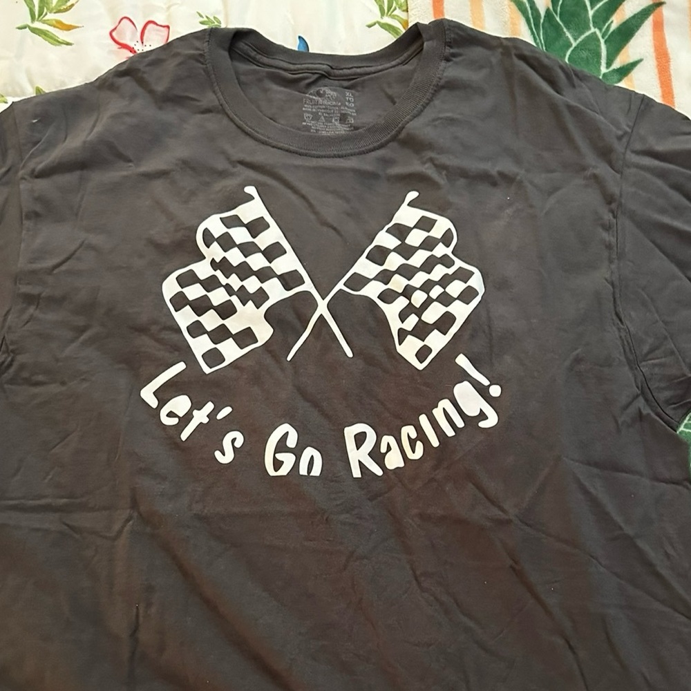 Fruit of the loom size xl let’s go racing tshirt- small errors